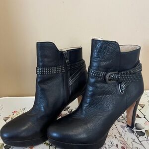 Ron White Vero Cupid Black Leather Ankle Boots with Studded Strap
